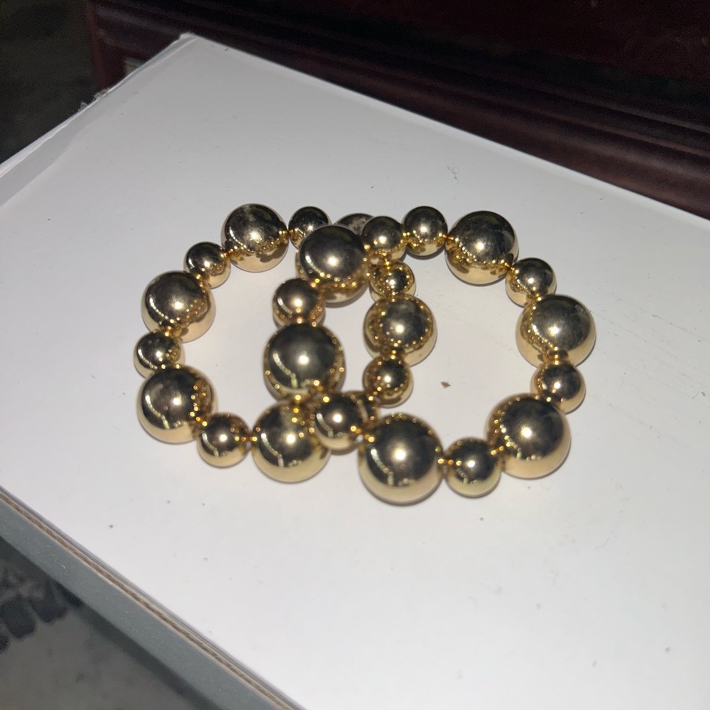 2 Gold Beaded Bracelets chunky stackable statement jewelry fashion accessories - Picture 2 of 6